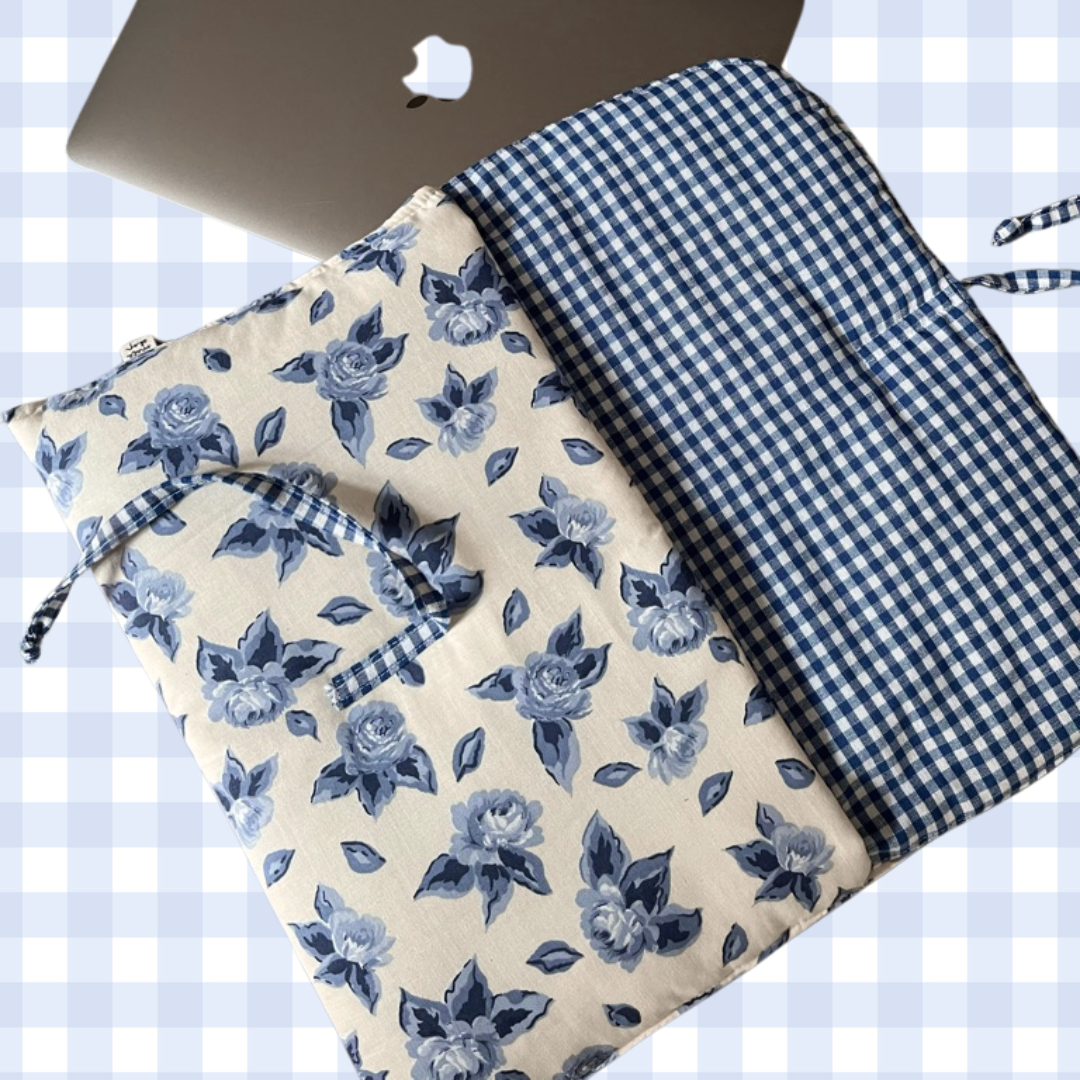 FUNDA FLORES Y VICHY AZUL
