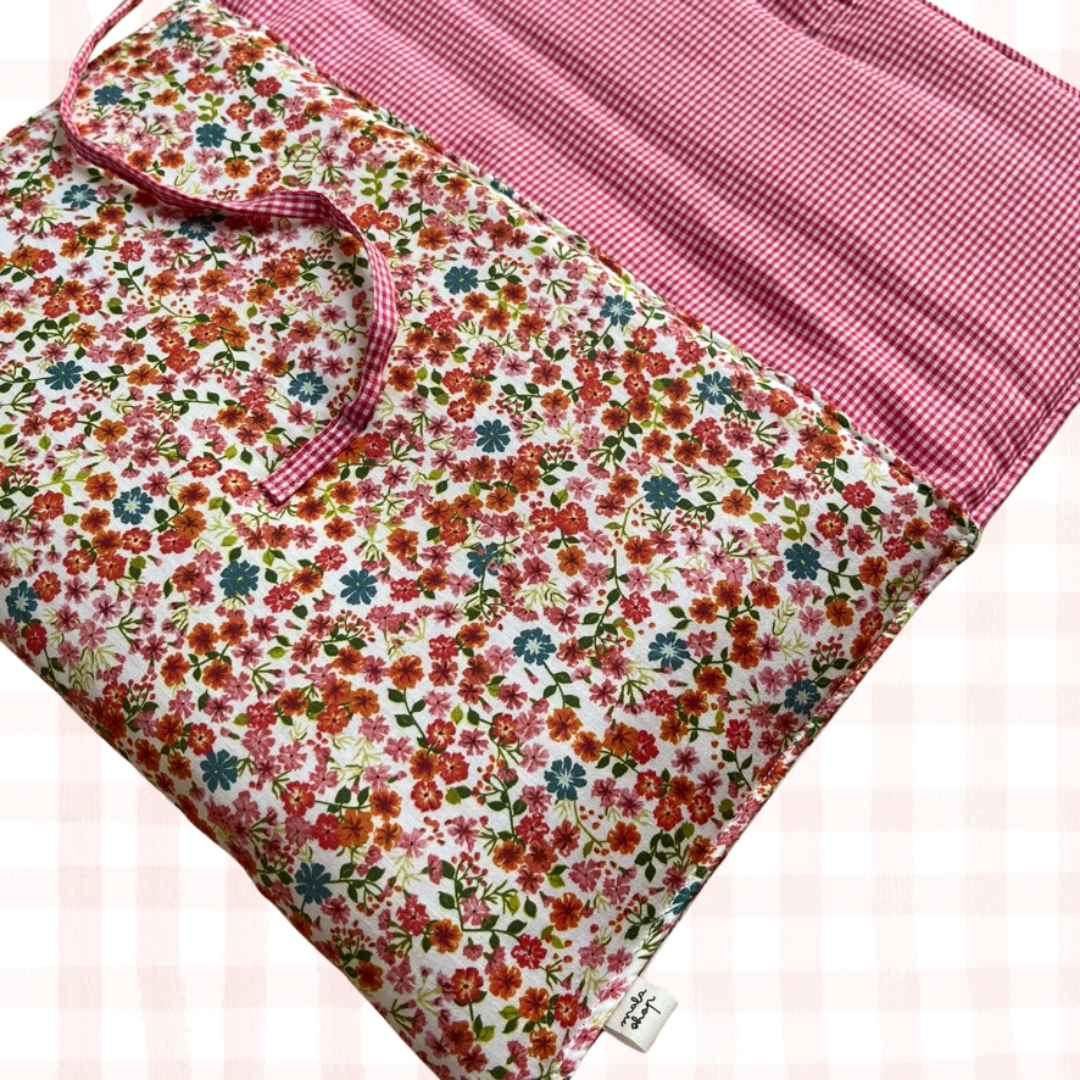FUNDA FLORES Y VICHY ROSA