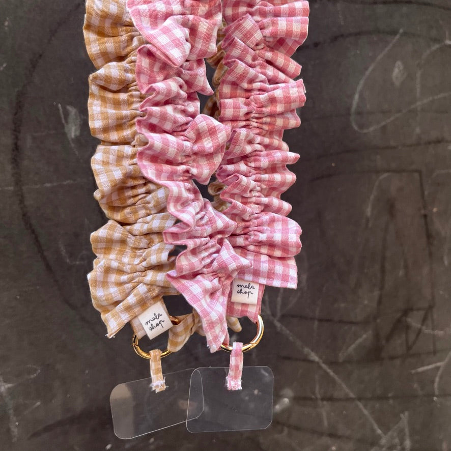 CORREA PORTAMÓVIL VOLANTE VICHY ROSA (6cm ancho)